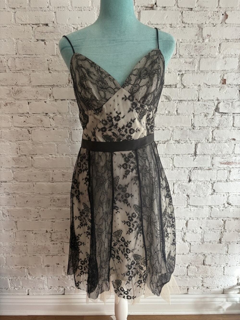 ABS BY ALLEN SCHWARTZ Black Lace Tulle Coquette Whimsigoth Illusion Dress 6 y2k